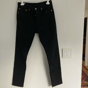 Levis black red-tab, button fly, five-pocket, 501 jeans, W28/L30